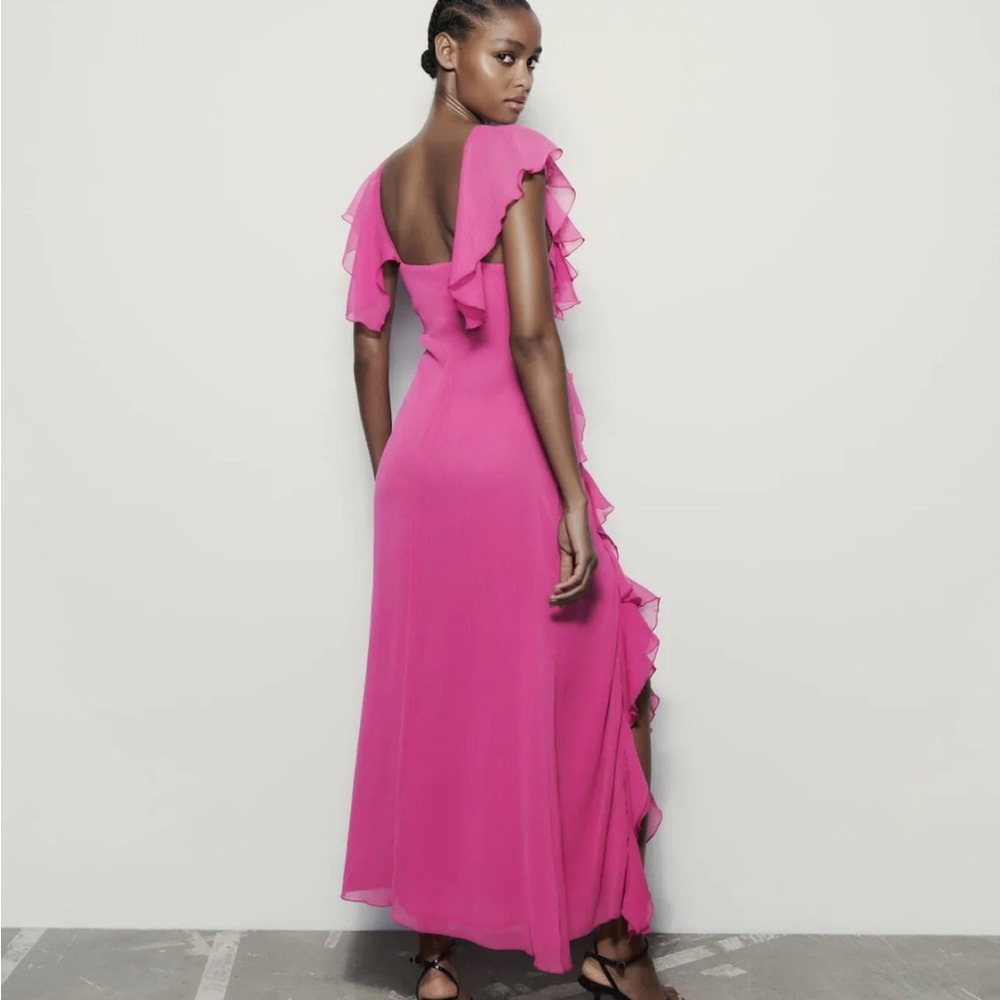 ZARA RUFFLED MIDI SLIP DRESS - Picture 8 of 15